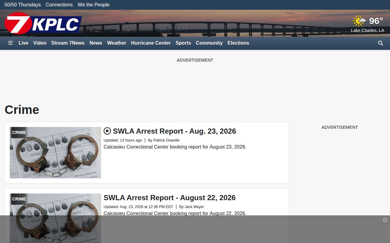 KPLC Cameron Parish regional arrest news source
