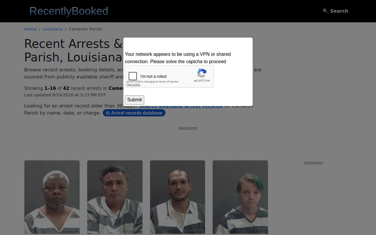 Unofficial Cameron Parish arrest news index